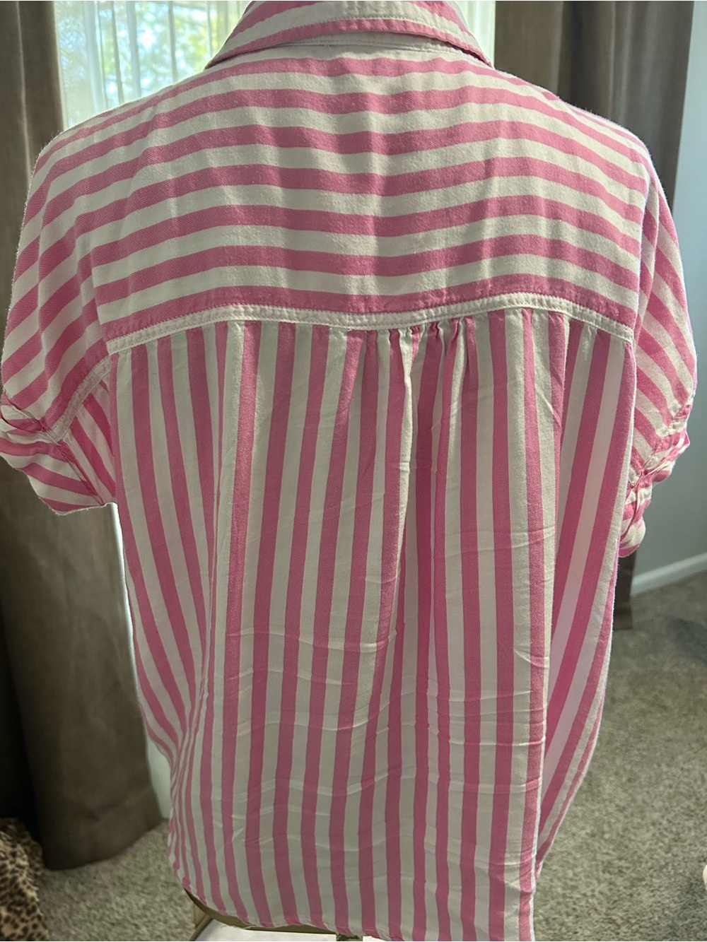 Pink and White Striped Short-Sleeve Shirt